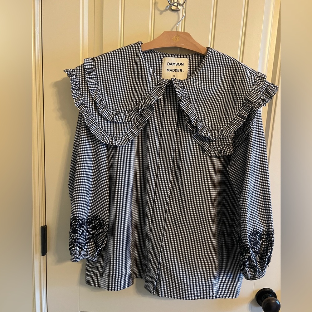 DAMSON MADDER Lois Double Collar Gingham Blouse UK size 10/US size 6 - Picture 9 of 13